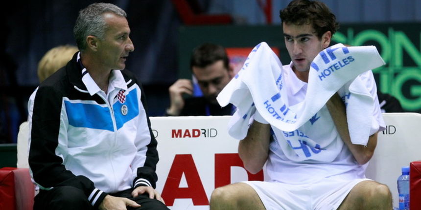 Zagreb, 040311.Dom sportova, Trg Kresimira Cosica.Davis Cup, 1. kolo, Hrvatska – Njemacka.Marin Cilicsa izbornikom Goranom Prpicem.Foto: Ronald Gorsic / CROPIX