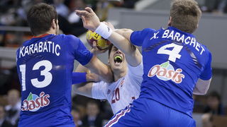 Zaragoza, Spanjolska, 230113.
Gradska dvorana Principe Felipe.
Svjetsko prvenstvo u rukometu za muskarce Spanjolska 2013.
Utakmica cetvrtfinala izmedju reprezentacija Hrvatske i Francuske.
Na fotografiji: Damir Bicanic.
Foto: Ante Cizmic / CROPIX