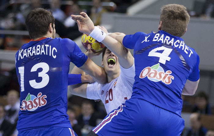 Zaragoza, Spanjolska, 230113.
Gradska dvorana Principe Felipe.
Svjetsko prvenstvo u rukometu za muskarce Spanjolska 2013.
Utakmica cetvrtfinala izmedju reprezentacija Hrvatske i Francuske.
Na fotografiji: Damir Bicanic.
Foto: Ante Cizmic / CROPIX