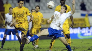 Split 011210. 
Stadion HNK Hajduka u Poljudu    
 UEFA Europska liga utakmica HNK Hajduk – FC AEK .
Na fotografiji:  Bijeli Ante Vukusic .
Foto : Paun Paunovic / CROPIX