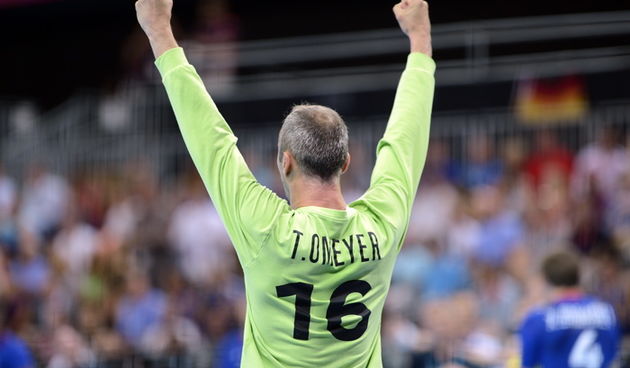 London, 100812.
Kosarkaska dvorana.
Hrvatska muska rukometna reprezentacija igra polufinalnu utakmicu protiv Francuske na Olimpijskim igrama u Londonu.
Na fotografiji:  Thierry Omeyer.
Foto: Drago Sopta / CROPIX