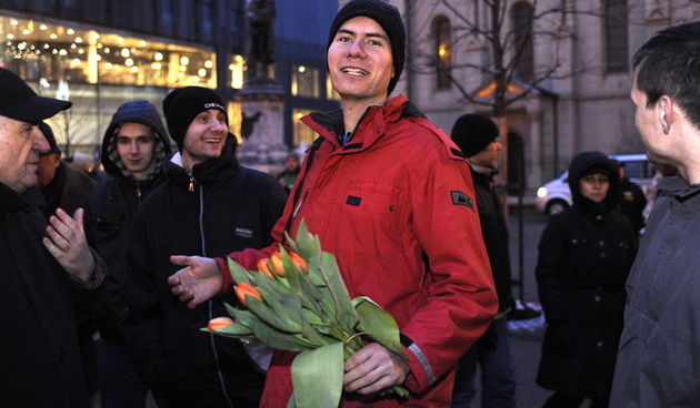 Zagreb, 020311. 
Novi, cetvrti po redu, protuvladin prosvjed tzv. facebook grupe zapoceo je veceras na Cvjetnom trgu. 
Na fotografiji: Ivan Pernar organizator skupa.
Foto: Damir Krajac / Cropix