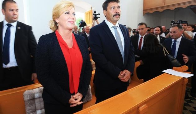redsjednica Republike Hrvatske Kolinda Grabar Kitarovic i Predsjednik Madjarske Janos Adera nazocili su svecanosti otvaranja renovirane Reformirane krscanske kalvinske crkve ? Crkvene opcine Karanac Photo: Davor Javorovic/PIXSELL