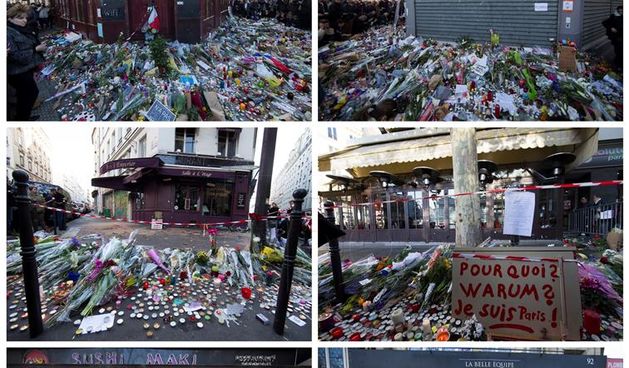 Cvijeće i svijeće za žrtve terostičkih napada u Parizu. Foto: Hina