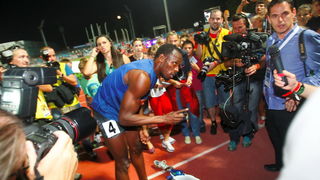 Zagreb, 130911.
IAAF World Challenge Zagreb 2011, 
61. memorijal Borisa Hanzekovica na atletskom stadionu Mladost na Savi.
Na slici: Usain Bolt pobjednik na 100 m.
Foto: Goran Mehkek / CROPIX
