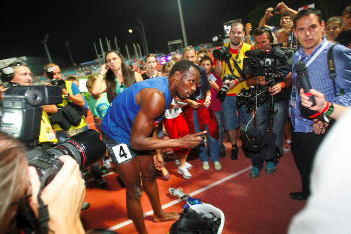 Zagreb, 130911.
IAAF World Challenge Zagreb 2011, 
61. memorijal Borisa Hanzekovica na atletskom stadionu Mladost na Savi.
Na slici: Usain Bolt pobjednik na 100 m.
Foto: Goran Mehkek / CROPIX