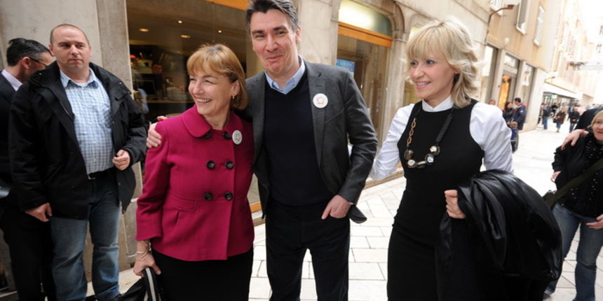 Zadar, 050413.
Veceras je u HNK Zadar odrzano predstavljanje liste koalicije SDP-HNS-HSU za Europski parlament. Na predstavljanju su govorili predsjednik SDP-a Zoran Milanovic, predsjednica HNS-a Vesna Pusic, predsjednik HSU-a Silvano Hrelja, te prvi na l