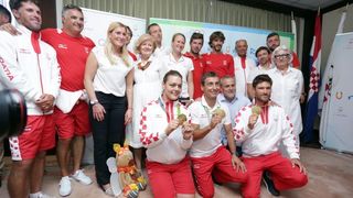 Hrvatski olimpijci svečano dočekani na Plesu. Sandra Perković, Šime Fantela, Igor Marenić, Tonči Stipanović. Photo: Luak Sanzl/PPIXSELL Hrvatski olimpijci svečano dočekani na Plesu. Sandra Perković, Šime Fantela, Igor Marenić, Tonči Stipanović. Photo: Luak Sanzl/PPIXSELL