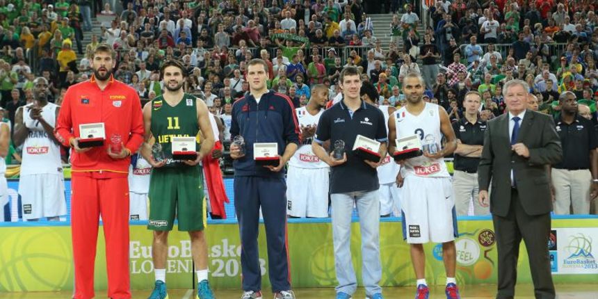 Petorka Eurobasketa 2013: Gasol, Kleiza, Bogdanović, G. Dragič i Parker, Foto: Igor Kralj/PIXSELL Petorka Eurobasketa 2013: Gasol, Kleiza, Bogdanović, G. Dragič i Parker, Foto: Igor Kralj/PIXSELL