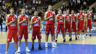Katowice, 180909.
Dvorana Sport Arena Spodek.
Europsko prvenstvo u kosarci u Poljskoj, cetvrtfinale izmedju Slovenije i Hrvatske.
Na slici: hrvatski kosarkasi.
Foto: Drago Sopta  / CROPIX