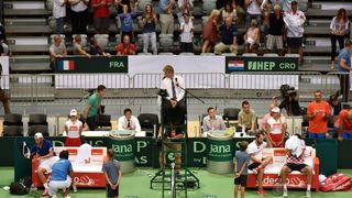 Polufinale Davis Cupa, Hrvatska – Francuska, 2. meč, Marin Čilić – Lucas Pouille. Photo: Hrvoje Jelavić/PIXSELL Polufinale Davis Cupa, Hrvatska – Francuska, 2. meč, Marin Čilić – Lucas Pouille. Photo: Hrvoje Jelavić/PIXSELL