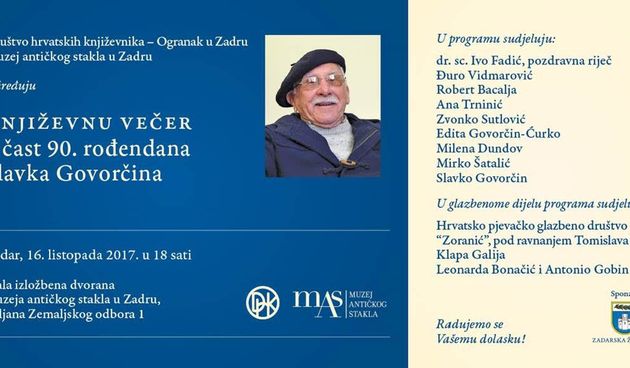 Književna večer u čast 90. rođendana Slavka Govorčina