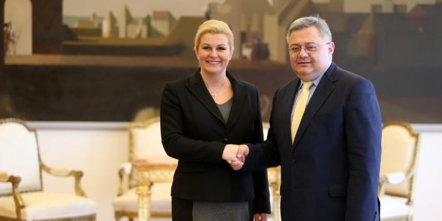 23.02.2015., Zagreb – Predsjednica Republike Hrvatske Kolinda Grabar-Kitarovic primila je Nj.E. Davida Usupashvilija, predsjednika Parlamenta Gruzije. Photo: Slavko Midzor/PIXSELL