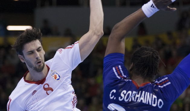 Zaragoza, Spanjolska, 230113.
Gradska dvorana Principe Felipe.
Svjetsko prvenstvo u rukometu za muskarce Spanjolska 2013.
Utakmica cetvrtfinala izmedju reprezentacija Hrvatske i Francuske.
Na fotografiji: Marko Kopljar.
Foto: Ante Cizmic / CROPIX