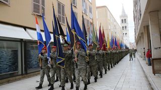 21.01.2014., Zadar – Mimohod postrojbi sudionica operacije akcija Maslenica s ratnim zastavama, uz pratnju orkestra Oruzanih snaga RH. Photo: Filip Brala/PIXSELL 21.01.2014., Zadar – Mimohod postrojbi sudionica operacije akcija Maslenica s ratnim zastavama, uz pratnju orkestra Oruzanih snaga RH. Photo: Filip Brala/PIXSELL