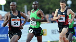 Zagreb, 130911.
IAAF World Challenge Zagreb 2011, 
61. memorijal Borisa Hanzekovica na atletskom stadionu Mladost na Savi.
Na slici: utrka na 3000 m , muski, pobjednik Yego Hillary Kipsang (br.24), Kipter Ege Elijah Chelimo ( br. 25), Abdi Youcef (br. 30)