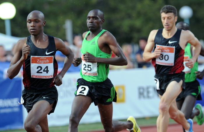 Zagreb, 130911.
IAAF World Challenge Zagreb 2011, 
61. memorijal Borisa Hanzekovica na atletskom stadionu Mladost na Savi.
Na slici: utrka na 3000 m , muski, pobjednik Yego Hillary Kipsang (br.24), Kipter Ege Elijah Chelimo ( br. 25), Abdi Youcef (br. 30)