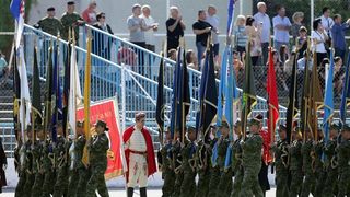 Svečano postrojavanje na stadionu u Kranjčevićevoj u povodu Dana Oružanih snaga Republike Hrvatske. Foto. PIXSELL Svečano postrojavanje na stadionu u Kranjčevićevoj u povodu Dana Oružanih snaga Republike Hrvatske. Foto. PIXSELL