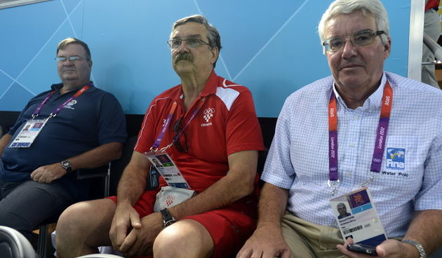 London, Velika Britanija, 290712.
Vaterpolo Arena.
Hrvatska muska vaterpolo reprezentacija igra utakmicu 1. kola u skupini A protiv Grcke tijekom Olimpijskih igara u Londonu.
Na fotografiji: kaznjeni izbornik Ratko Rudic odgledao je  utakmicu na tribini u