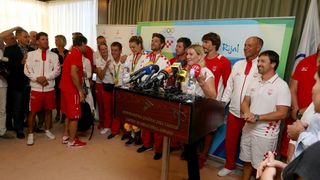 Hrvatski olimpijci svečano dočekani na Plesu. Sandra Perković, Šime Fantela, Igor Marenić, Tonči Stipanović. Photo: Dalibor Urukalovic/PIXSELL Hrvatski olimpijci svečano dočekani na Plesu. Sandra Perković, Šime Fantela, Igor Marenić, Tonči Stipanović. Photo: Dalibor Urukalovic/PIXSELL