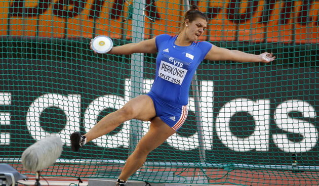 Split, 040910. U Splitu, na Poljudu, se odrzava prvi IAAF Kup kontinenata. Na ovom atletskom natjecanju nastupaju najbolji svjetski atleticari. Na fotografiji: Sandra Perkovic. Foto : Jakov Prkic / Cropix