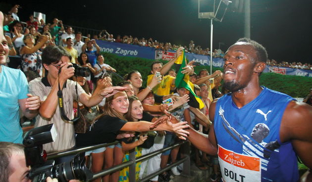 Zagreb, 130911.
IAAF World Challenge Zagreb 2011, 
61. memorijal Borisa Hanzekovica na atletskom stadionu Mladost na Savi.
Na slici: Usain Bolt pobjednik na 100 m.
Foto: Goran Mehkek / CROPIX