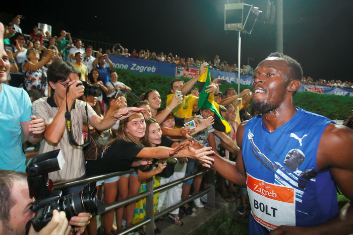 Zagreb, 130911.
IAAF World Challenge Zagreb 2011, 
61. memorijal Borisa Hanzekovica na atletskom stadionu Mladost na Savi.
Na slici: Usain Bolt pobjednik na 100 m.
Foto: Goran Mehkek / CROPIX