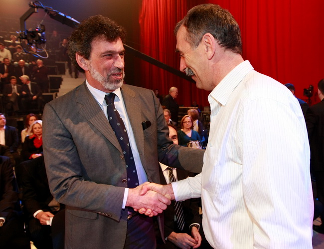 Zagreb, 261210.
HTV, studio Anton Marti, Prisavlje BB.
59. izbor sportasa 2010. godine u organizacij Sportskih novosti.
Na fotografiji: Radovan Fuchs i Josko Vlasic.
Foto: Ronald Gorsic / CROPIX