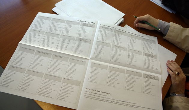 Zagreb, 140413.
Danas po prvi puta gradjani Republike Hrvatske glasaju za svoje zastupnike u Europskom parlamentu.
Na fotografiji: gradjani glasaju na glasackom mjestu u mJesnom odboru Sredisce.
Foto: Marko Todorov / CROPIX