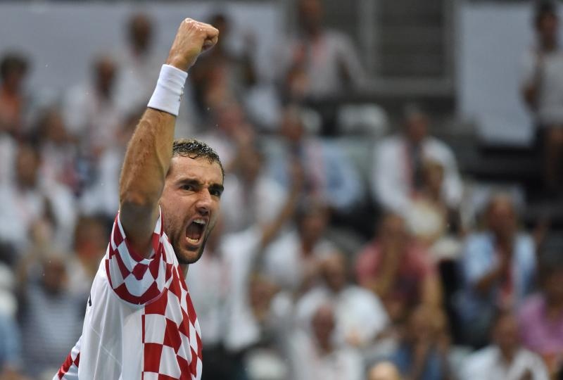 Polufinale Davis Cupa, Hrvatska – Francuska, 2. meč, Marin Čilić – Lucas Pouille. Photo: Hrvoje Jelavić/PIXSELL Polufinale Davis Cupa, Hrvatska – Francuska, 2. meč, Marin Čilić – Lucas Pouille. Photo: Hrvoje Jelavić/PIXSELL
