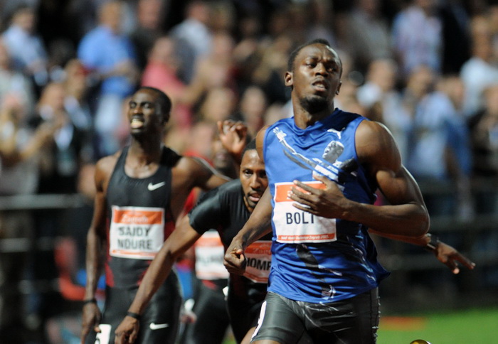 Zagreb, 130911.IAAF World Challenge Zagreb 2011, 61. memorijal Borisa Hanzekovica na atletskom stadionu Mladost na Savi.Na slici:  Usain Bolt pobjednik na 100 m.Foto: Srdjan Vrancic / CROPIX