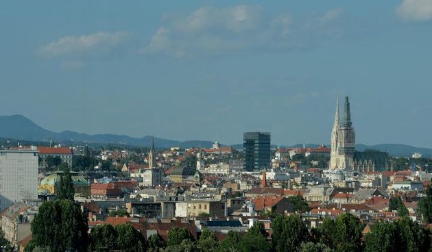 16.07.2013., Zagreb – Pogled na zagrebacku katedralu i Zagreb iz HT nebodera. GRAD ZAGREB Photo: Marko Prpic/PIXSELL