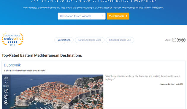 Dubrovnik proglašen top kruzing destinacijom istočnog Mediterana