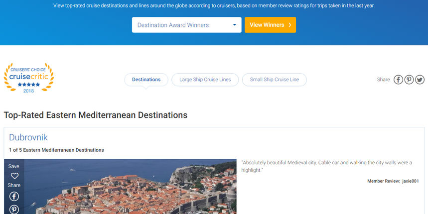 Dubrovnik proglašen top kruzing destinacijom istočnog Mediterana
