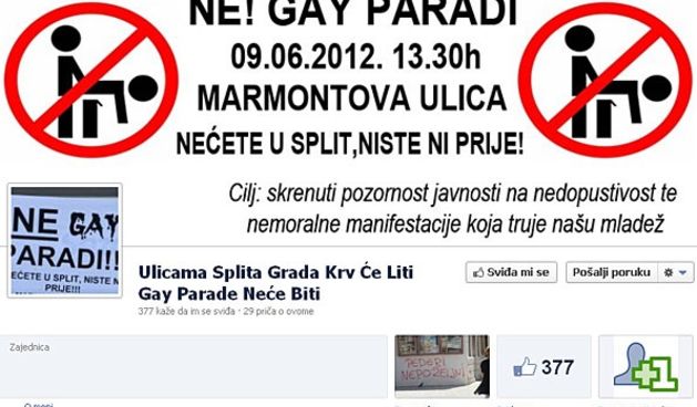 Facebook grupa protiv gay parade (Foto:danas.hr)