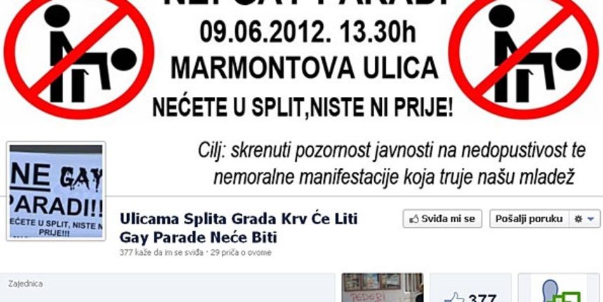 Facebook grupa protiv gay parade (Foto:danas.hr)