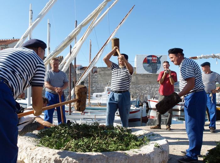 Murter, 021011.
U Murteru odrzana tradicionalna regata brodica ” Latinsko idro” gdje je sudjelovalo sedamdesetak posada.
Na slici: ribari tuku Mrtinu drvenim batovima, a sok se koristi za bojanje ribarskih mreza.
Foto: Jordanka Grubac. / CROPIX Murter, 021011.
U Murteru odrzana tradicionalna regata brodica ” Latinsko idro” gdje je sudjelovalo sedamdesetak posada.
Na slici: ribari tuku Mrtinu drvenim batovima, a sok se koristi za bojanje ribarskih mreza.
Foto: Jordanka Grubac. / CROPIX