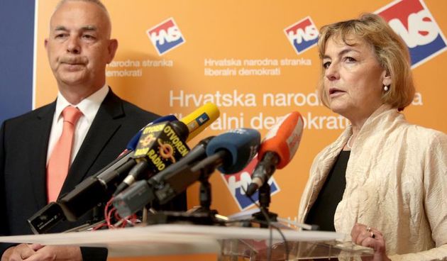 Celnici HNS-a odrzali su danas konferenciju za medije na kojoj su govorili o rezultatima izbora za Europski parlament. Jozo Rados, Vesna Pusic. Photo: Patrik Macek/PIXSELL