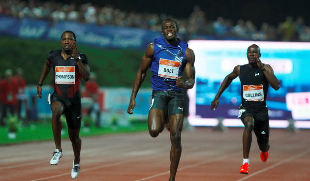 Zagreb, 130911.
IAAF World Challenge Zagreb 2011, 
61. memorijal Borisa Hanzekovica na atletskom stadionu Mladost na Savi.
Na slici: Usain Bolt pobjednik na 100 m.
Foto: Goran Mehkek / CROPIX