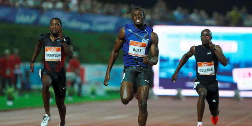 Zagreb, 130911.
IAAF World Challenge Zagreb 2011, 
61. memorijal Borisa Hanzekovica na atletskom stadionu Mladost na Savi.
Na slici: Usain Bolt pobjednik na 100 m.
Foto: Goran Mehkek / CROPIX