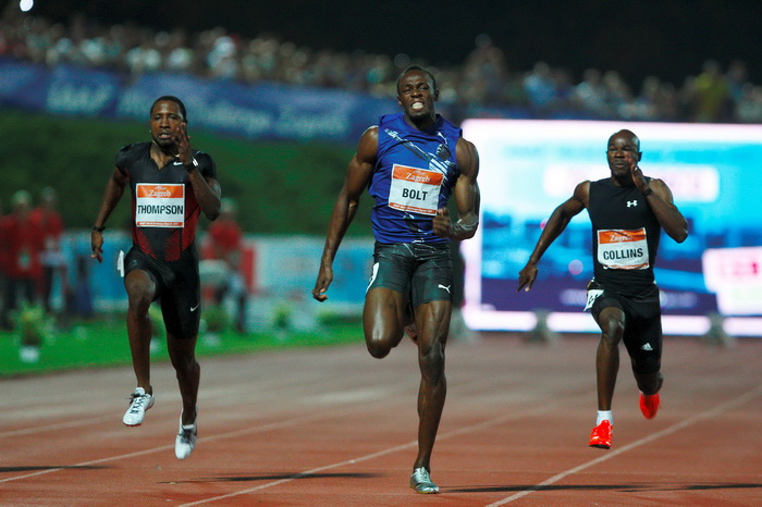 Zagreb, 130911.
IAAF World Challenge Zagreb 2011, 
61. memorijal Borisa Hanzekovica na atletskom stadionu Mladost na Savi.
Na slici: Usain Bolt pobjednik na 100 m.
Foto: Goran Mehkek / CROPIX