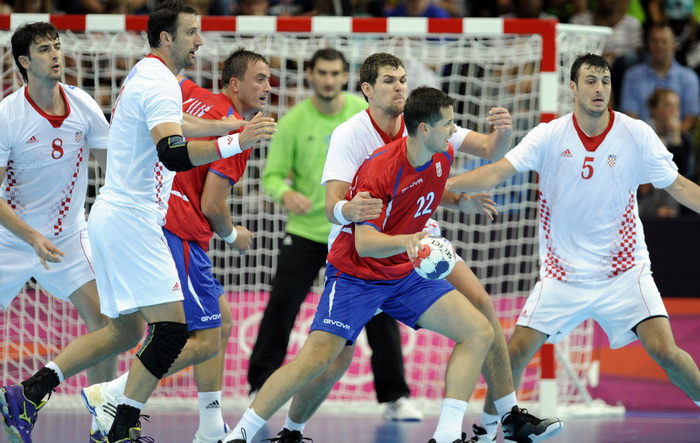 London, 310712.
Dvorana Copper Box.
Hrvatska muska rukometna reprezentacija igra utakmicu 2. kolo u skupini B protiv Srbije tokom Olimpijskih Igra u Londonu.
Foto: Drago Sopta / CROPIX