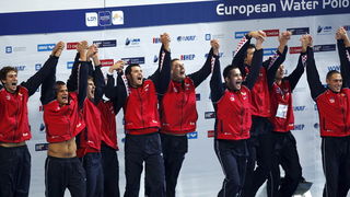 Zagreb, 110910.
Bazen Mladosti na Savi.
29. Europsko prvenstvo u vaterpolu,
Finalna utakmica za pobjednika Europskog prvenstva u vaterpolu  Hrvatska – Italija.
Na slici: Slavlje pobjednika.
Foto: Goran Mehkek / CROPIX