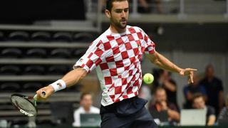 Polufinale Davis Cupa, Hrvatska – Francuska, 2. meč, Marin Čilić – Lucas Pouille. Photo: Hrvoje Jelavić/PIXSELL Polufinale Davis Cupa, Hrvatska – Francuska, 2. meč, Marin Čilić – Lucas Pouille. Photo: Hrvoje Jelavić/PIXSELL