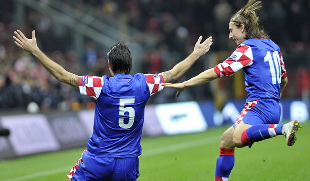 Istanbul, 111111.Turk Telekom Arena.Dodatna kvalifikacijska nogometna utakmica za plasman na Europsko prvenstvo, Turska – Hrvatska.Na slici: slavlje, Vedran Corluka za treci gol Hrvatske.Foto: Josko Ponos / CROPIX