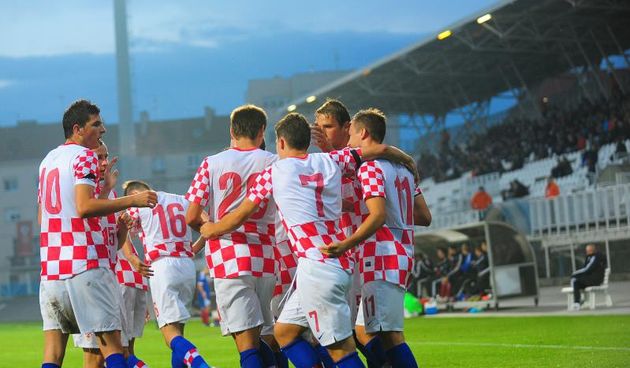 10.10.2013., Stadion u Kranjcevicevoj, Zagreb – Kvalifikacijska utakmica za Europsko nogometno prvenstvo U-21 2015., skupina 5, Hrvatska – Lihtenstajn. Hrvoje Milicevic, Mario Situm, Mislav Orsic, Karlo Brucic. Photo: Daniel Kasap/PIXSELL