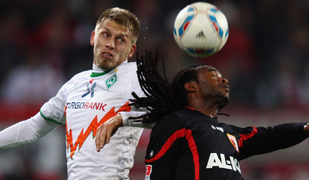 during the Bundesliga match between FC Augsburg and SV Werder Bremen at SGL Arena on October 21, 2011 in Augsburg, Germany.