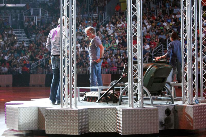 Zagreb – U Areni odrzan veliki automobilisticki spektakl Top Gear Live, koji se temelji na kultnoj BBC-jevoj seriji voditelja Jeremyja Clarksona. Jeremy Clarkson, Richard Hammond, James May. Photo: Goran Jakus/PIXSELL