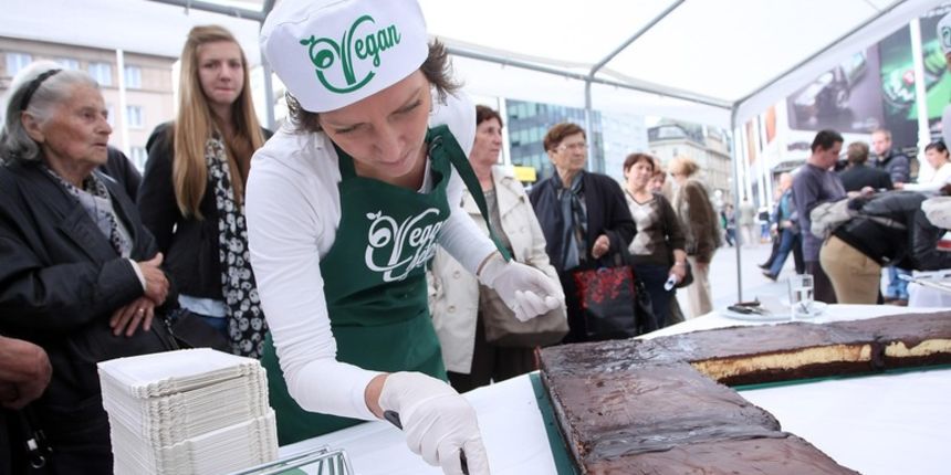 Tortom u obliku slova ‘v’ prijatelji životinja obilježili Svjetski dan veganstva, Foto: Luka Stanzl/PIXSELL