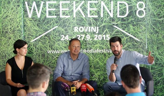 Na konferenciji za medije u kavani Johann Franck najavljen je Weekend Media Festival. Tomo Ricov, Nikola Vrdoljak i Ruzica Vrdoljak Licina. Photo: Goran Jakus/PIXSELL